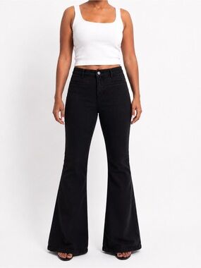 Pilcro Black Flare Jeans Size 25 High Rise Zip Hem Y2K Bell Bottom